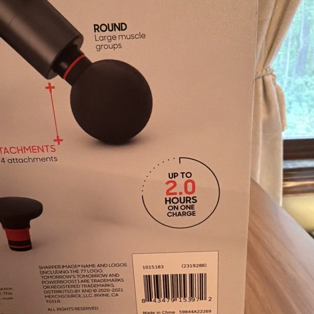 Sharper Image Powerboost Move Massage Gun 4 Speeds 4 Heads Cordless 1014502